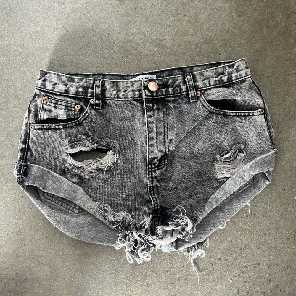 Acid wash denim shorts